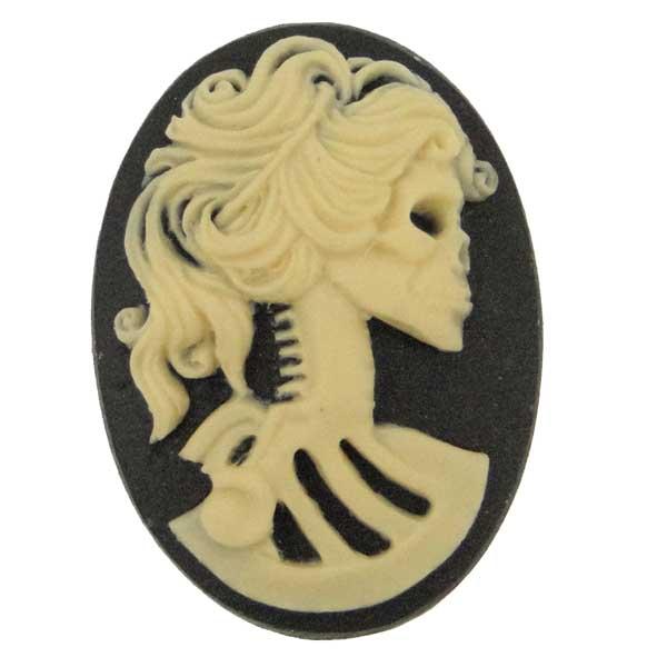 Jet Black with Ivory 25x18MM Lady Skeleton Cameo