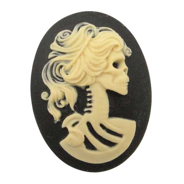 Jet Black with Ivory 40x30MM Lady Skeleton Cameo