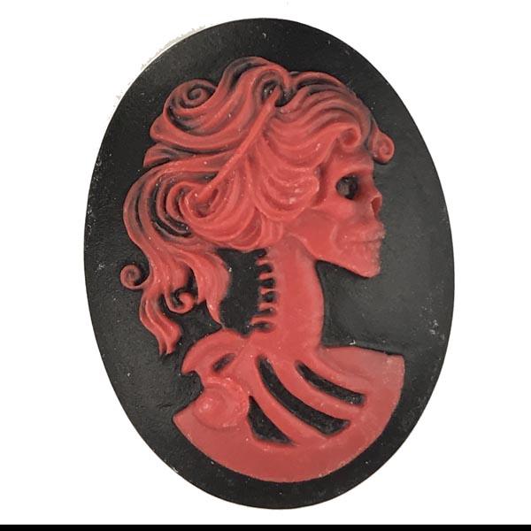 Jet Black with Red 40x30MM Lady Skeleton Cameo