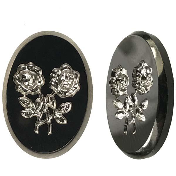 Jet & Silver Intaglio Floral 18X13MM