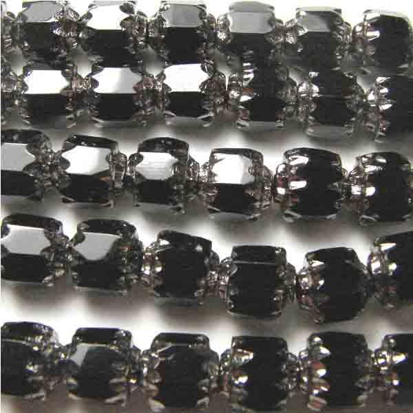 Jet With Silver Ends 6MM Fire Polish Cathedral Bead