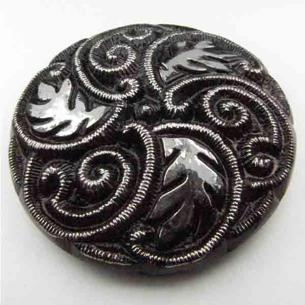 Jet with Antique Silver Detail 37MM Domed Hatpin Topper