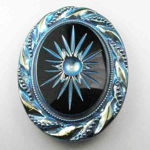 Jet with Blue to Hematite Detail 40X32MM Flat Hatpin Topper