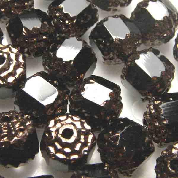 Jet with Bronze 8MM Cathedral Bead