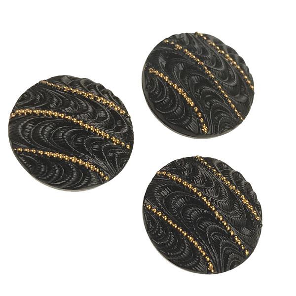 Jet with Gold Wavy Textured Flatback Stone