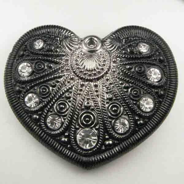 Jet with Platinum Silver Detail 45X38MM Heart Pendant