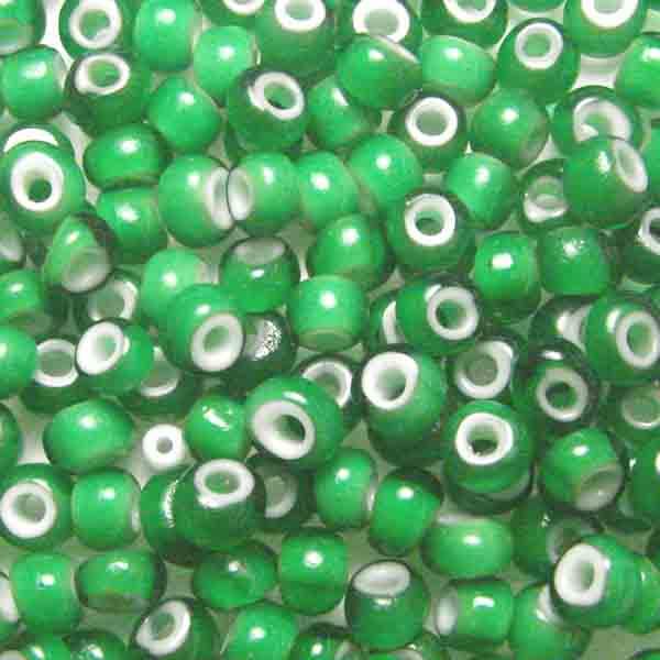 Kelly Green White Lined Vintage French 5MM Pony Seed Bead
