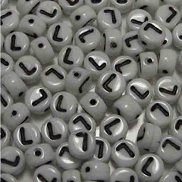 L White With Black 6x4MM Letter Alphabet Bead