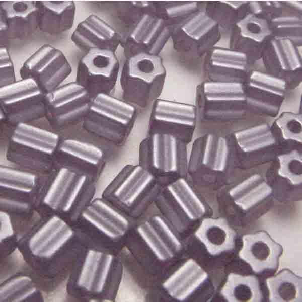 Lavender Satin Pearl 4X4MM Ribbed Cylinder Tube