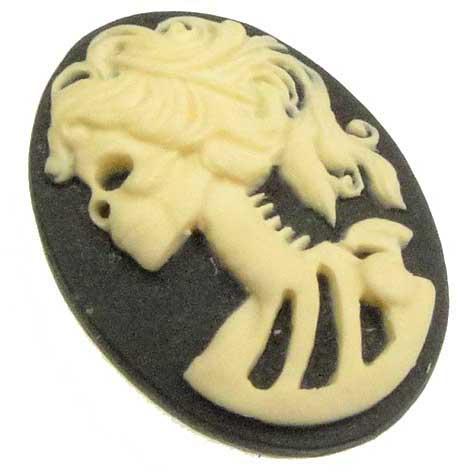 Left Facing Jet with Ivory 18x13MM Lady Skeleton Cameo