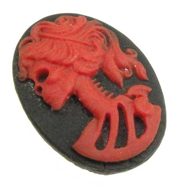 Left Facing Jet with Red 18x13MM Lady Skeleton Cameo