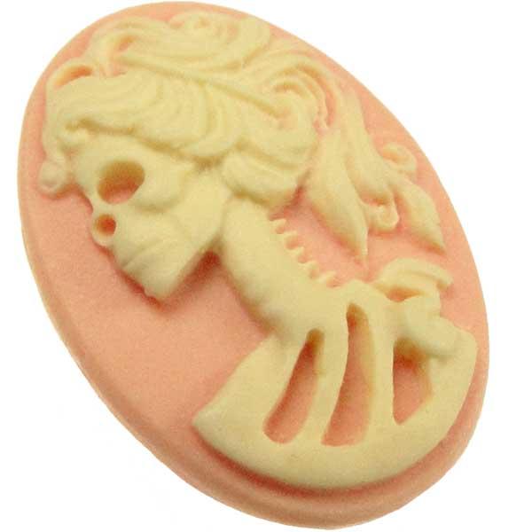 Left Facing Light Rose with Ivory 18x13MM Lady Skeleton Cameo