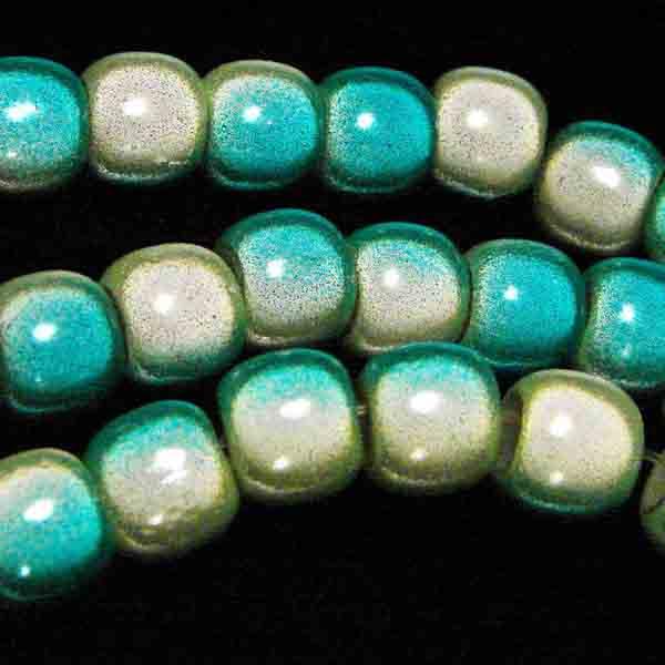 Lemon with Blue 2 Tone 7x8MM Miracle Crow Bead