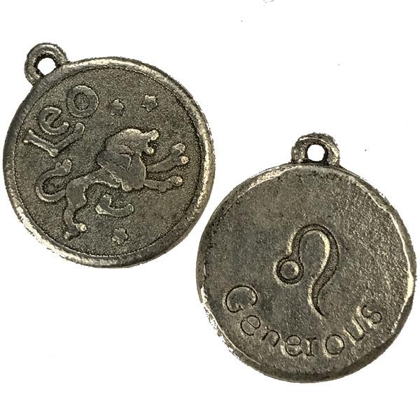 Leo 21MM Antique Silver Plate Coin Pendant