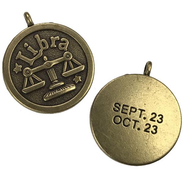 Libra 24MM Antique Brass Plate Coin Pendant