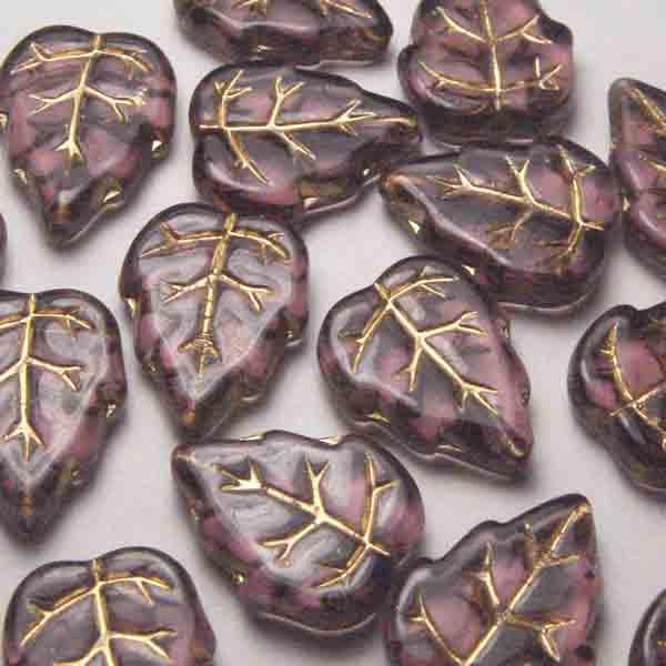 Light Amethyst with Gold 15X12MM Leaf