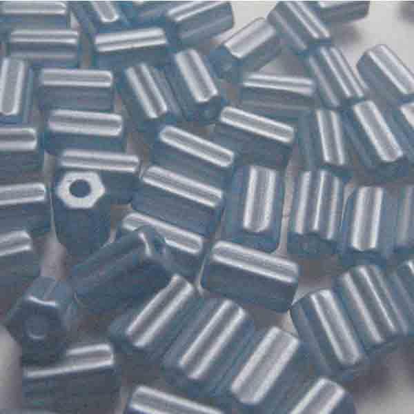 Light Blue Satin Pearll 6X4MM Ribbed Cylinder Tube