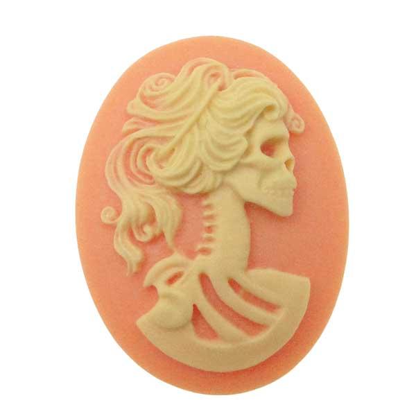 Light Rose with Ivory 40x30MM Lady Skeleton Cameo