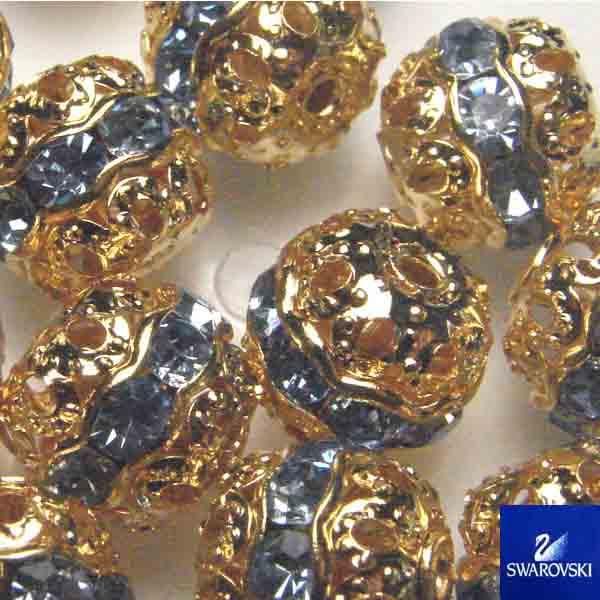 Light Sapphire Rhinestone With Gold Plate Filigree 8MM Swarovski Ball
