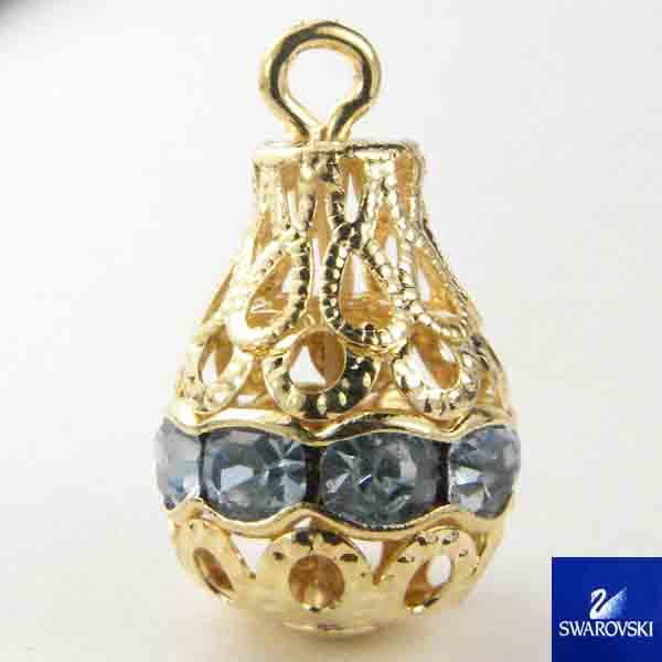 Light Sapphire With Gold Swarovski Rhinestone Filigree Tear