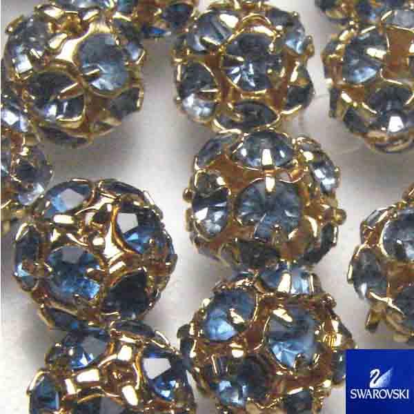 Light Sapphire with Gold 8MM Rhinestone Ball Bead