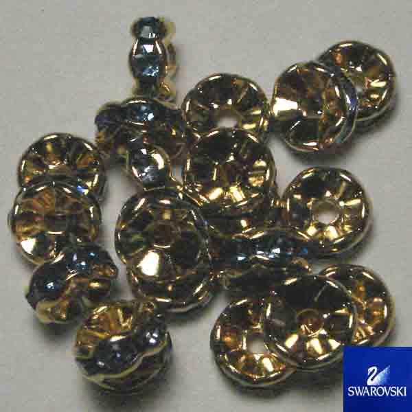 Light Sapphire with Gold 8MM Swarovski Rhinestone Rondelle