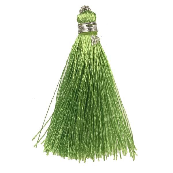 Lime 2 1/8 Inch Silk Tassel With Silver Thread Detail