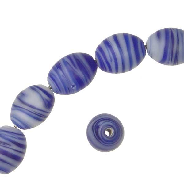 Matte Cobalt Blue and White Swirled 13x10MM Oval