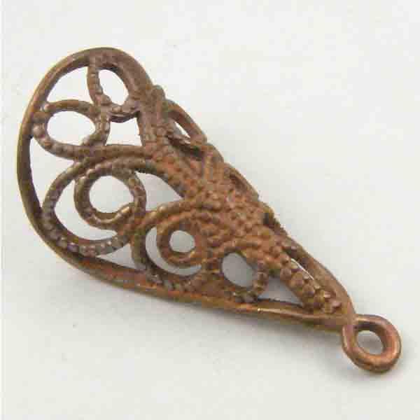 Matte Coppery Brass 18x9MM Curved Tear Filigree Pendant