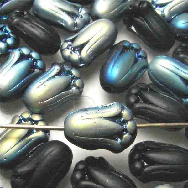 Matte Jet Ab 12X7MM Tulip Bead