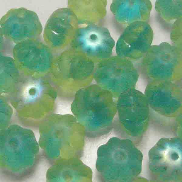 Matte Jonquil AB With Blue Zircon 6x8MM Melon Rondelle