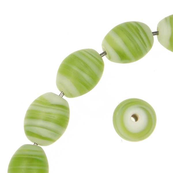 Matte Olive Green and White Swirled 13x10MM Oval