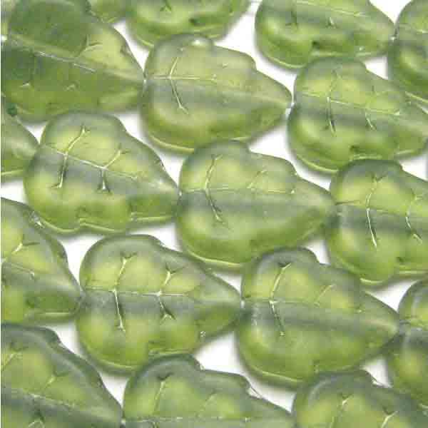 Matte Olivine 12x10MM Veined Leaf