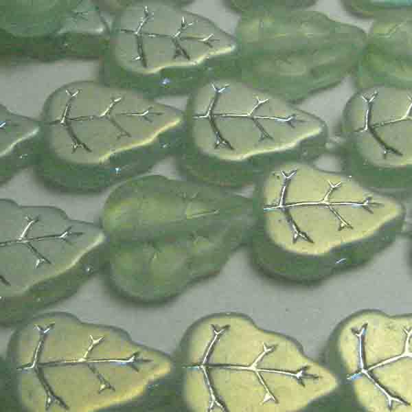 Matte Peridot AB 12x10MM Veined Leaf
