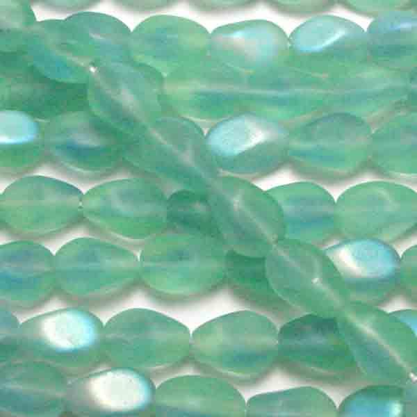 Matte Peridot with Aqua AB 10x7MM Pinched Oval