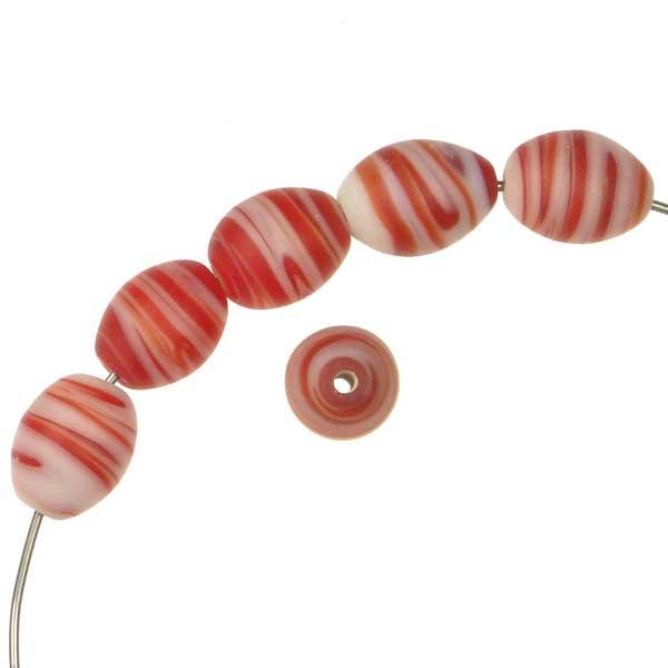 Matte Ruby Red and White Swirled 13x10MM Oval
