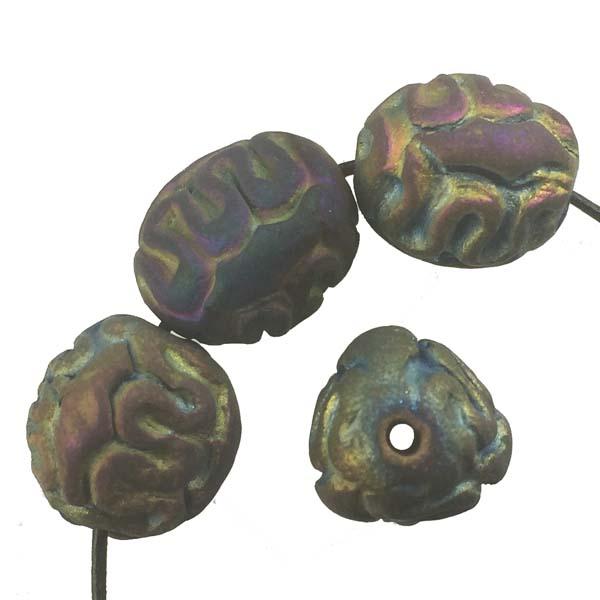 Matte Scarabee 16x14MM Incised Raku Style Ball