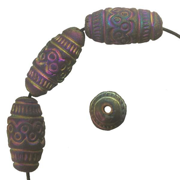 Matte Scarabee 23x12MM Incised Raku Style Oval