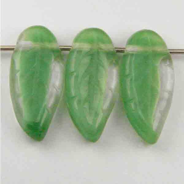 Medium Green With Crystal 16X7MM Long Leaf