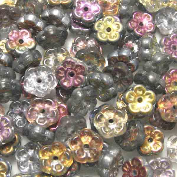 Mixed Vitrail Tones 6X2MM Flower Blossom Rondelle