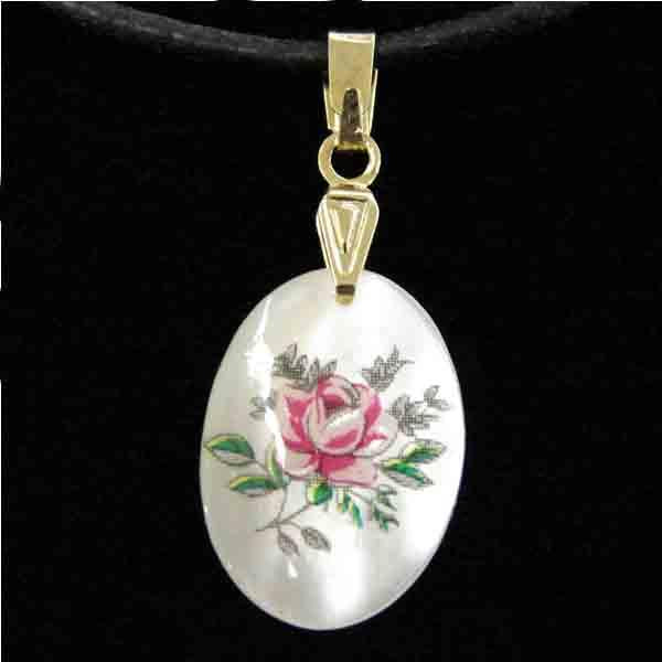 Mother of Pearl 18X13MM Oval with Painted Rose