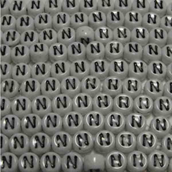 N White With Black 6x4MM Letter Alphabet Bead