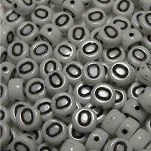 O White With Black 6x4MM Letter Alphabet Bead