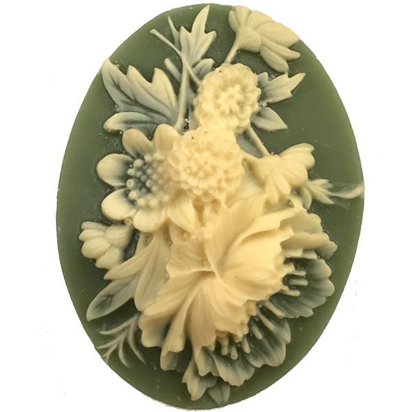 Olive With Ivory Art Flowers 40X30MM Cameo