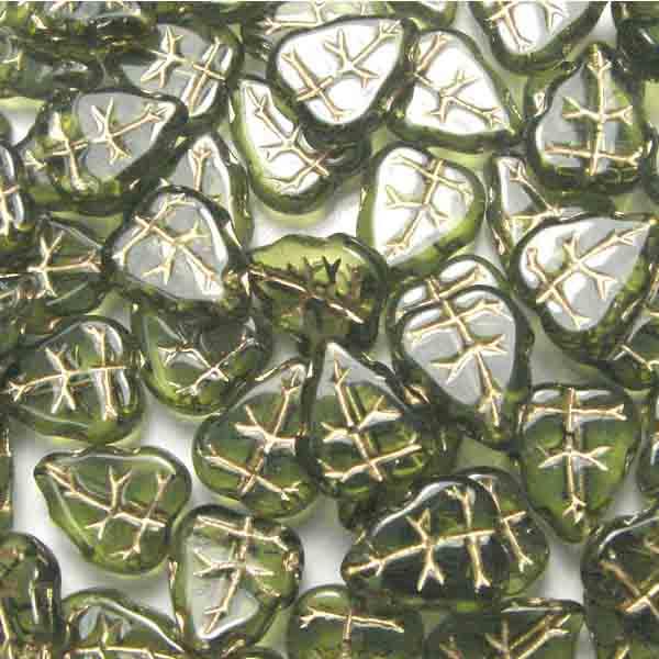 Olivine With Gold 11x9MM Leaf