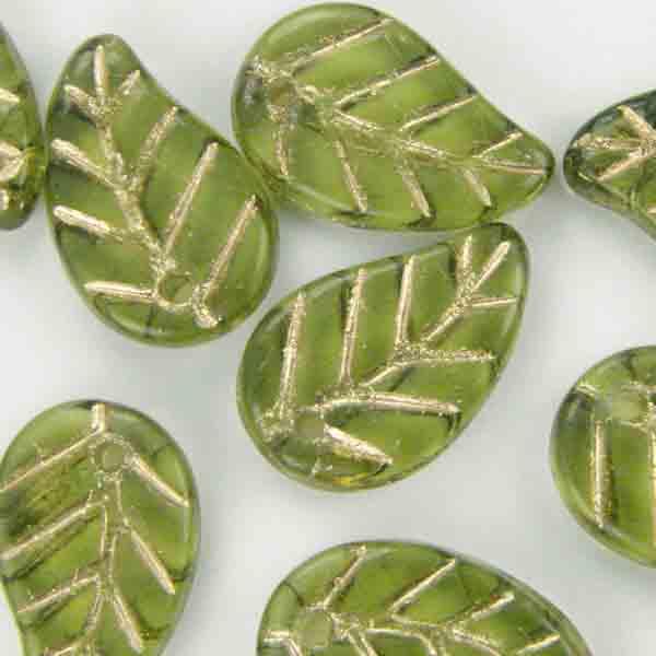 Olivine W/Gold Detail Leaf 14X9MM