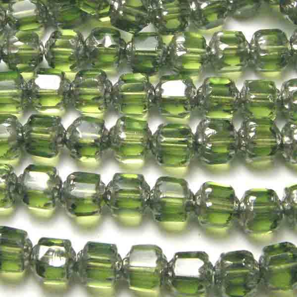 Olivine With Silver Ends 6MM Fire Polish Cathedral Bead