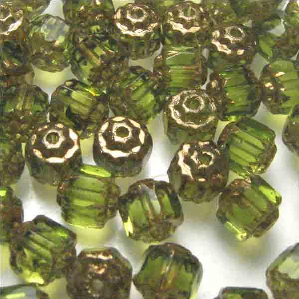 Olivine with Bronze 6MM Cathedral Bead