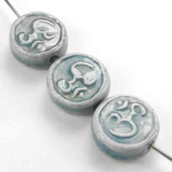 Om Peruvian Ceramic 13MM Coin Bead