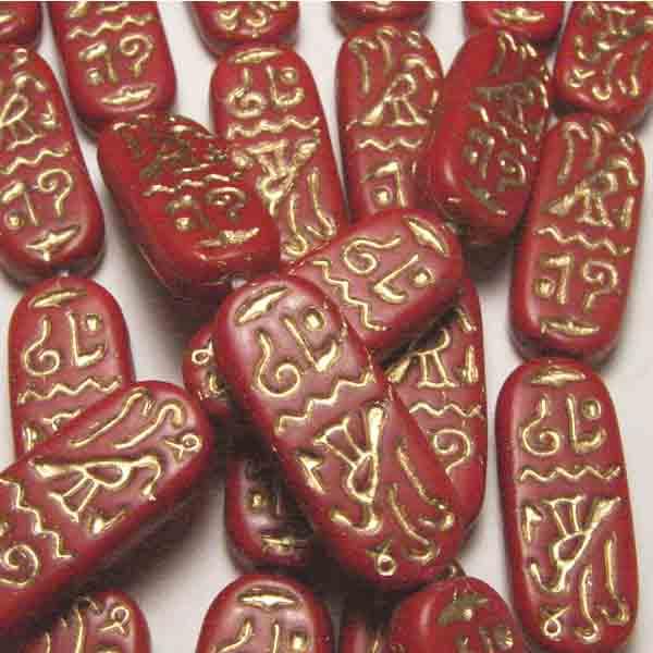 Opaque Red with Gold 25X10MM Cartouche Bead